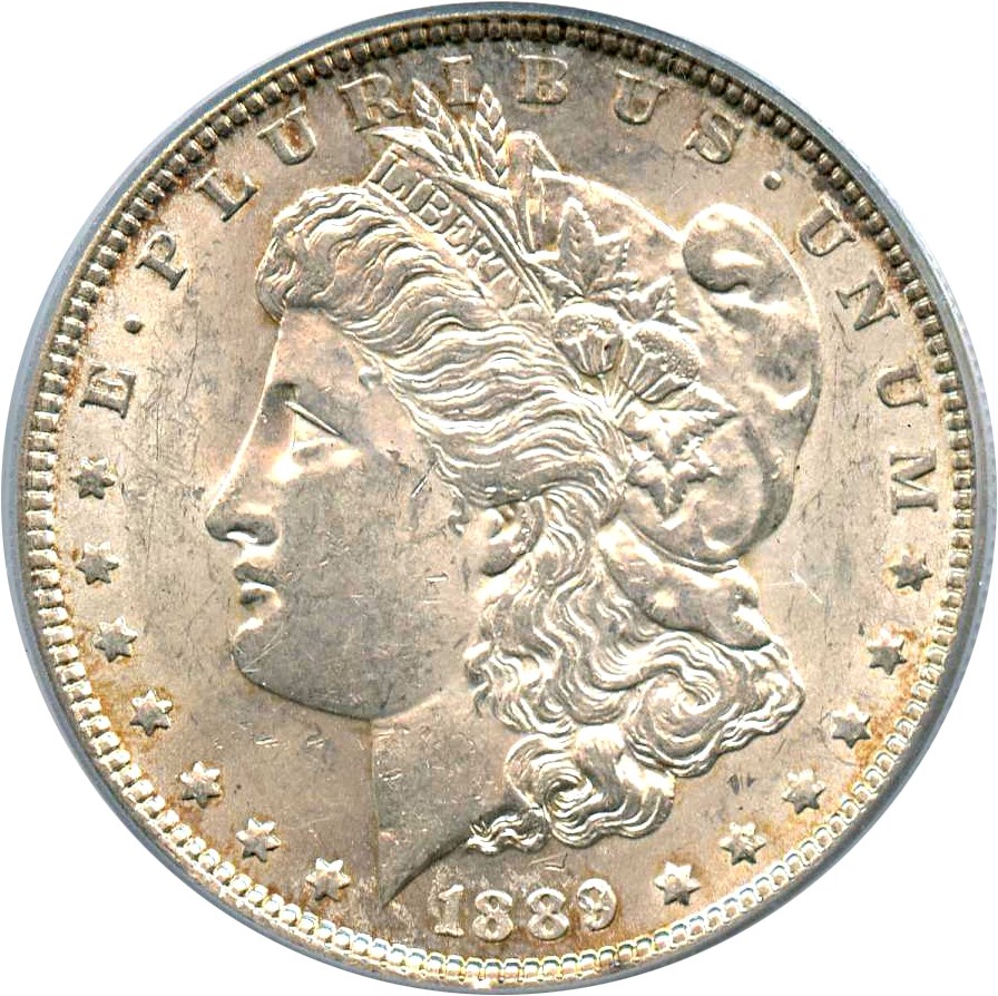 image for: Top 100 VAM: 1889 $1 PCGS AU58 (VAM-22, Bar Wing) 