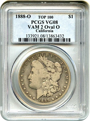 image for: Top 100 VAM: 1888-O $1 PCGS VG-08 (VAM-2, Oval O)