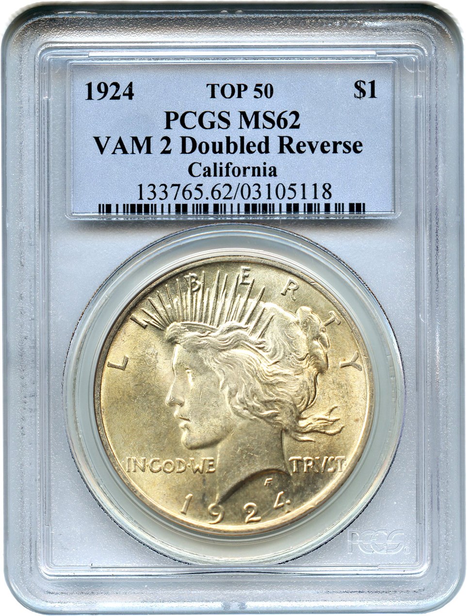 image for: Top 50 VAM: 1924 $1 PCGS MS62 (VAM-2, Doubled Reverse) 
