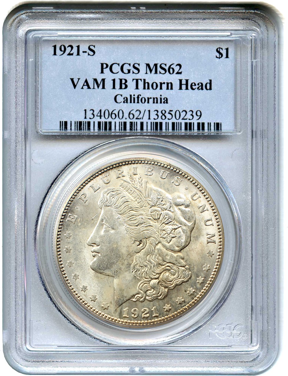 image for: 1921-S $1 PCGS MS62 (VAM-1B, Thorn Head) 