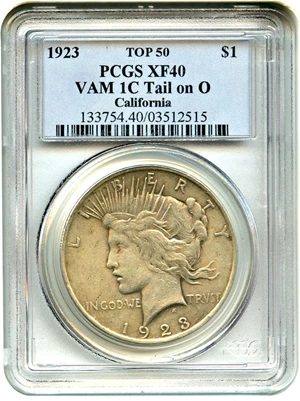 image for: Top 50 VAM: 1923 $1 PCGS XF40 (VAM-1C, Tail on O)