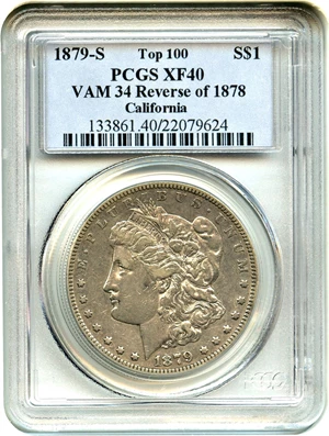 image for: Top 100 VAM: 1879-S $1 PCGS XF40 (Reverse of 1878, VAM-34)