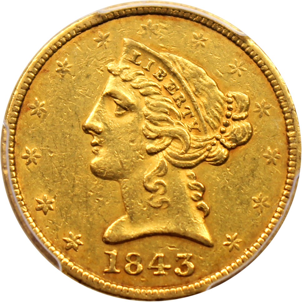 image for: 1843 $5 PCGS/CAC AU53