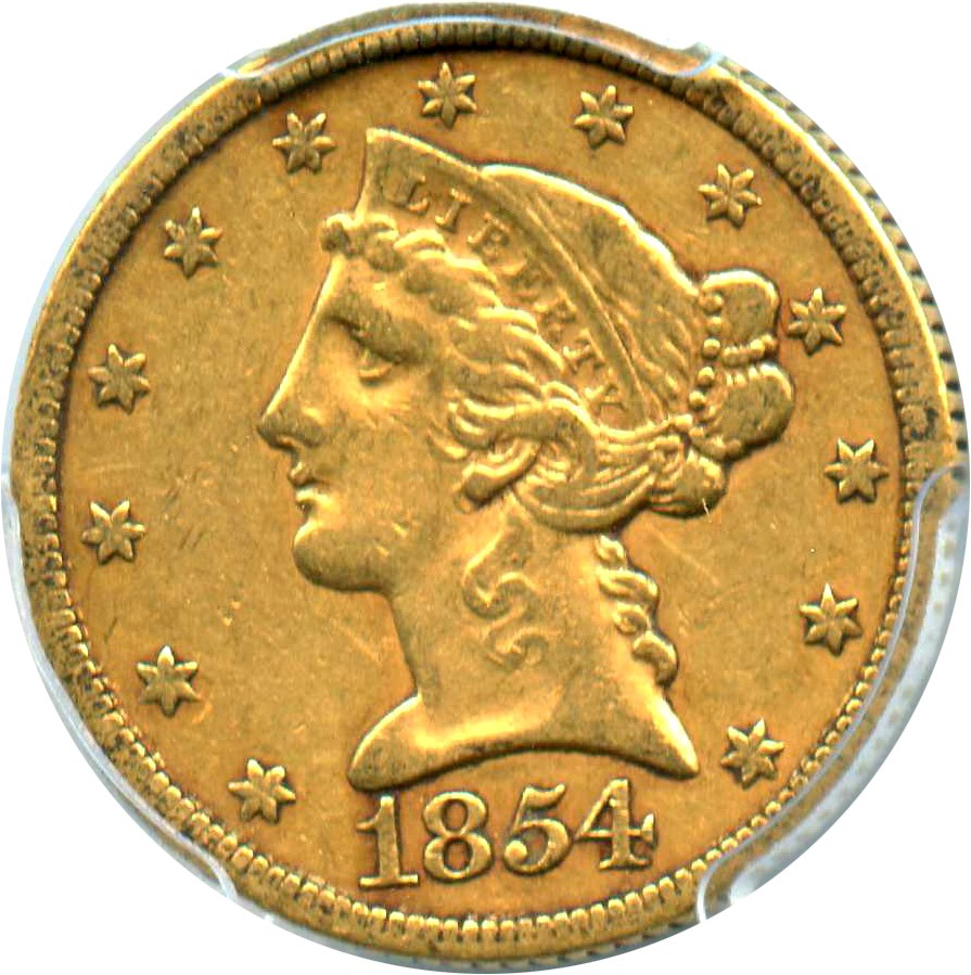 image for: 1854 $5 PCGS/CAC XF40