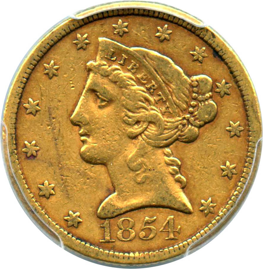 image for: 1854 $5 PCGS/CAC VF35