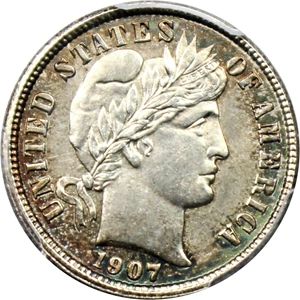 image for: 1907-D 10c PCGS MS62