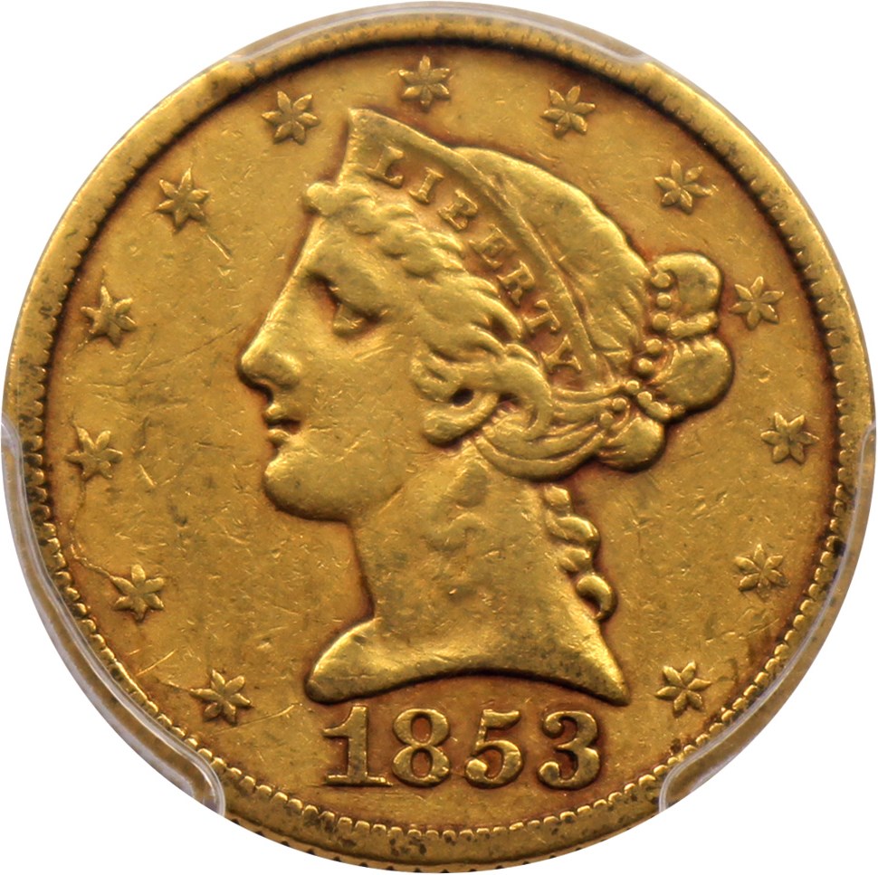 image for: 1853 $5 PCGS/CAC VF35