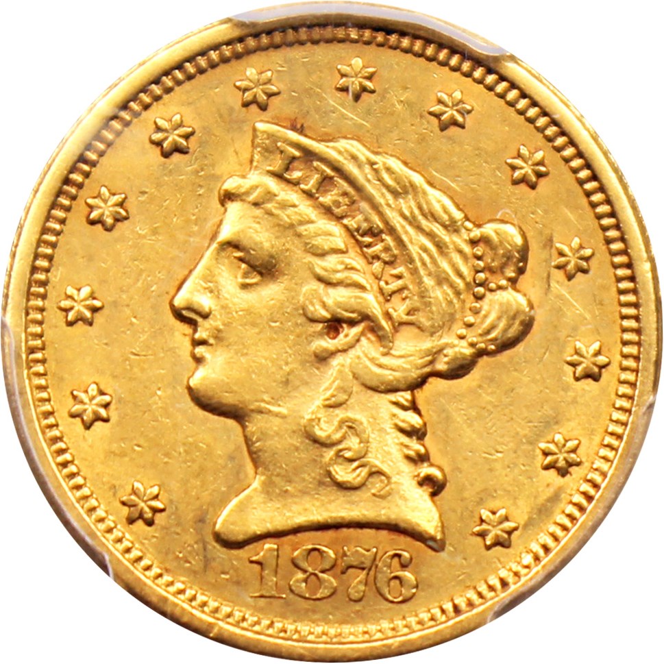 image for: 1876-S $2 1/2 PCGS/CAC AU58