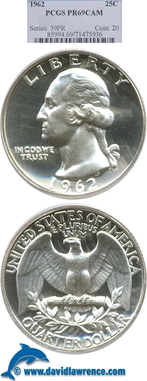 image for: 1962 25c PCGS Proof 69 Cameo