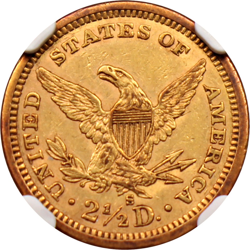image for: 1879-S $2 1/2 NGC/CAC AU58