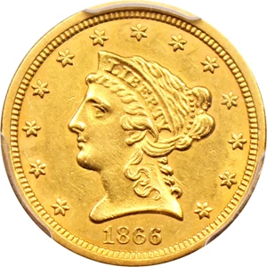 image for: 1866-S $2 1/2 PCGS/CAC AU58