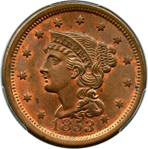 image for: 1853 1c PCGS MS65 RB