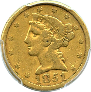 image for: 1851 $5 PCGS/CAC VF25