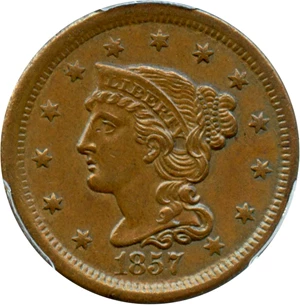 image for: 1857 1c PCGS MS62 BN (Small Date)