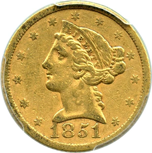 image for: 1851 $5 PCGS/CAC VF35