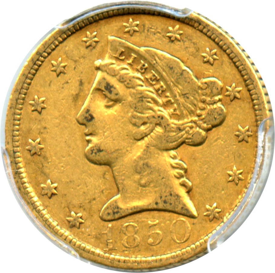 image for: 1850 $5 PCGS/CAC VF30