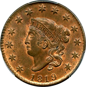 image for: 1819 1c PCGS/CAC MS63 RB (Small Date)