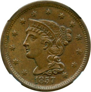 image for: 1857 1c NGC MS62 BN (Small Date)