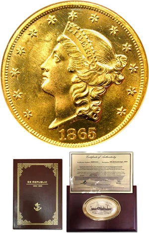 image for: 1865 SS Republic Shipwreck $20 NGC MS64 (with Box and COA)