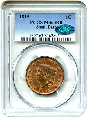 image for: 1819 1c PCGS/CAC MS63 RB (Small Date)