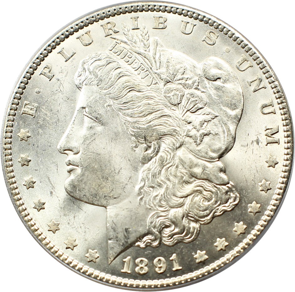 image for: Top 100 VAM: 1891 $1 PCGS/CAC MS63 (VAM-2, Doubled Ear) 