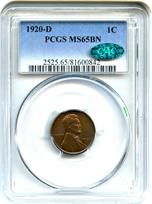 image for: 1920-D 1c PCGS/CAC MS65 BN