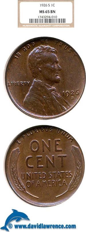 image for: 1926-S 1c NGC MS65 BN