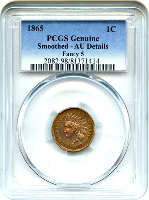 image for: 1865 1c PCGS AU Details (Smoothed, Fancy 5)