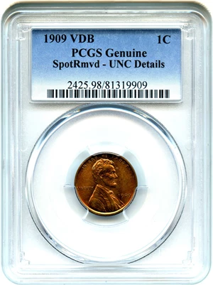 image for: 1909 VDB 1c PCGS UNC Details (Spot Removed)