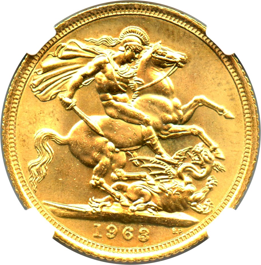 image for: Great Britain: 1963 Gold Sovereign NGC MS64 (KM-908)