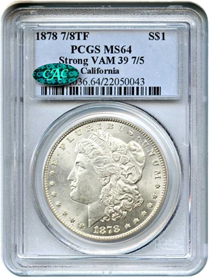 image for: 1878 7/8TF $1 PCGS/CAC MS64 (Strong, VAM-39, 7/5)
