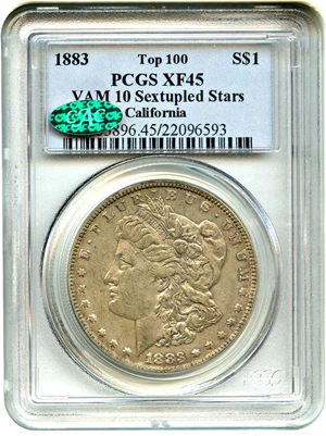 image for: Top 100 VAM: 1883 $1 PCGS/CAC XF45 (VAM-10, Sextupled Stars)