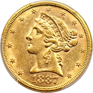 image for: 1887-S $5 PCGS MS61