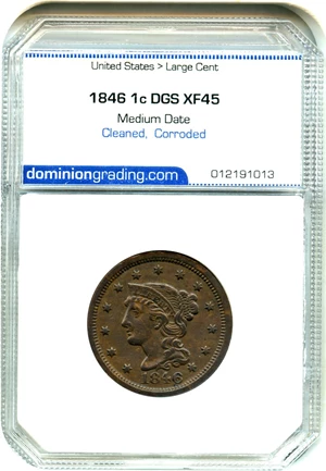 image for: 1846 1c DGS XF45 Details (Medium Date, Cleaned, Corroded)