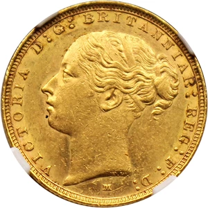 image for: Australia: 1885-M St. George Gold Sovereign NGC AU58 (KM-7)
