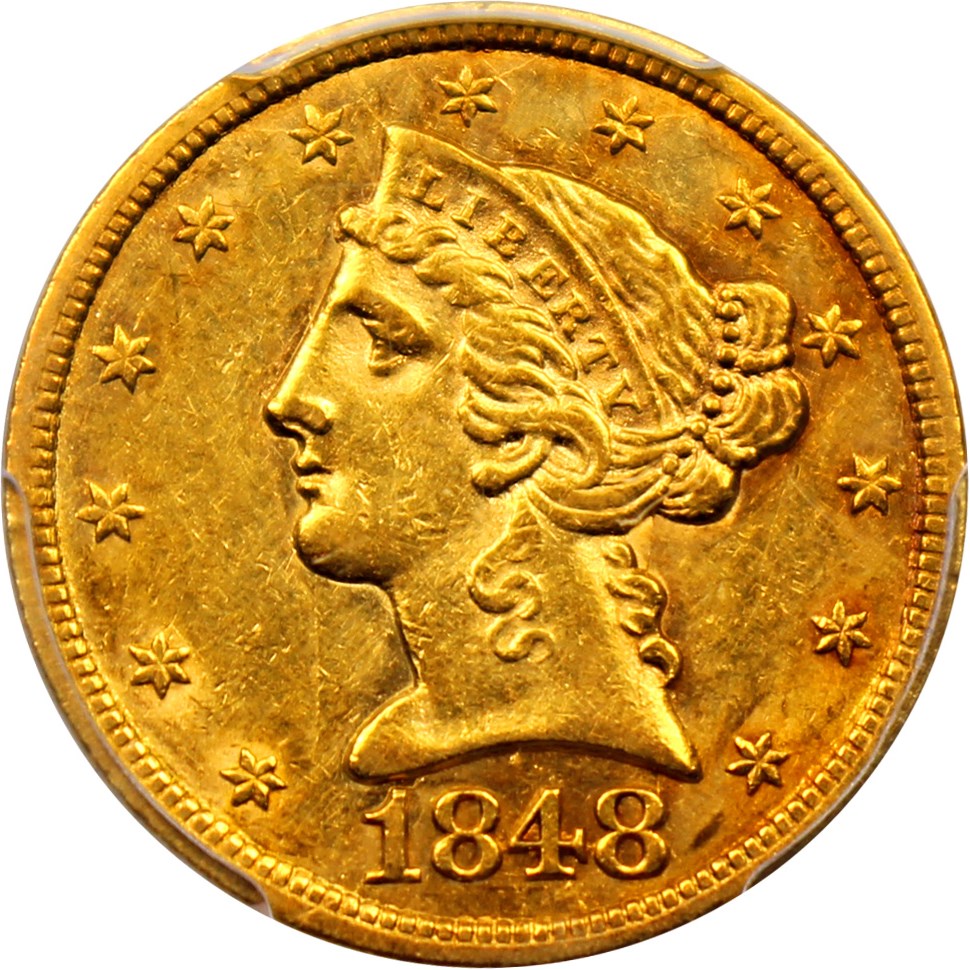 image for: 1848 $5 PCGS AU55