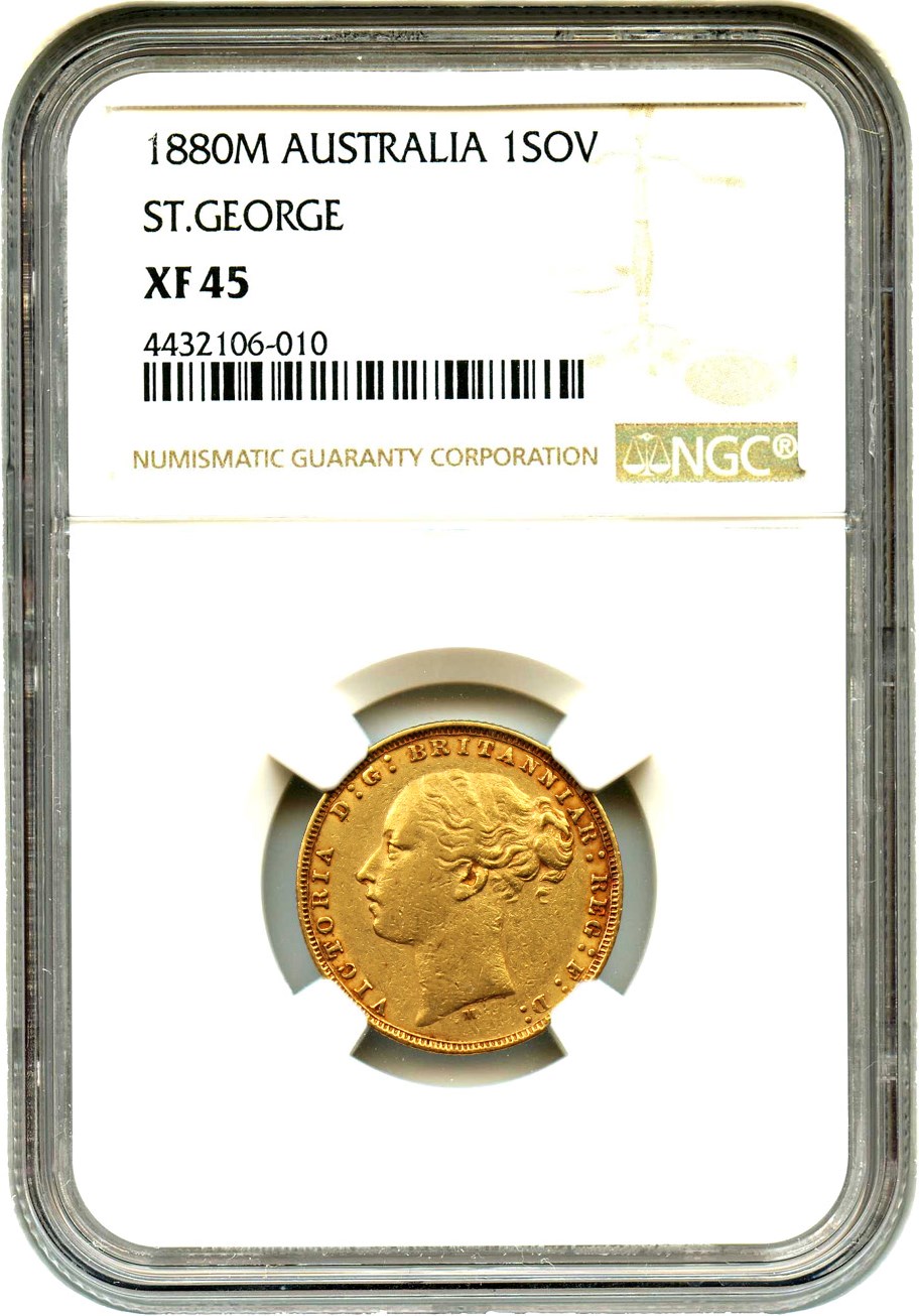 image for: Australia: 1880-M Gold Sovereign St. George NGC XF45 (KM-7)
