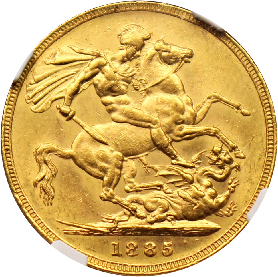 image for: Australia: 1885-M St. George Gold Sovereign NGC AU58 (KM-7)