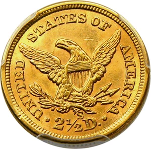image for: 1867-S $2 1/2 PCGS MS62