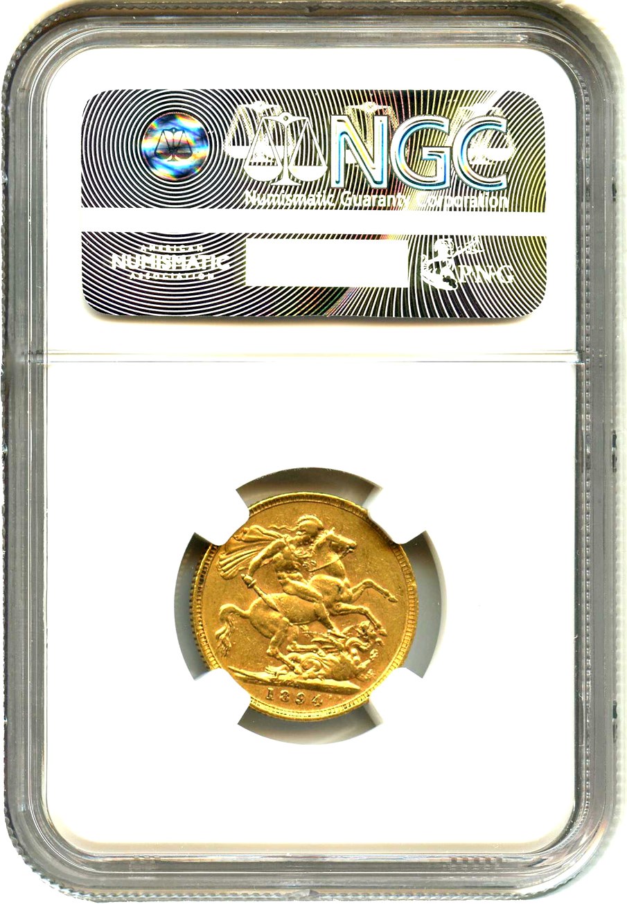 image for: Australia: 1894-M Gold Sovereign NGC AU53 (KM-13)