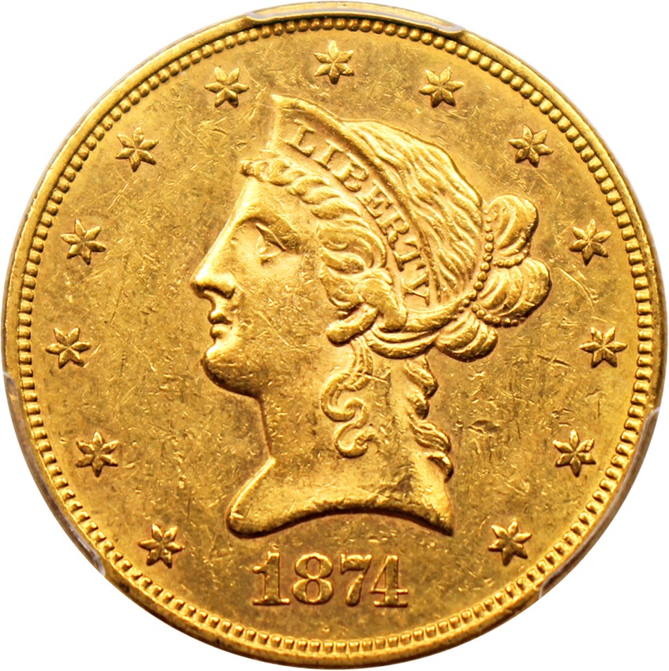 image for: 1874 $10 PCGS MS60