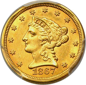 image for: 1867-S $2 1/2 PCGS MS62
