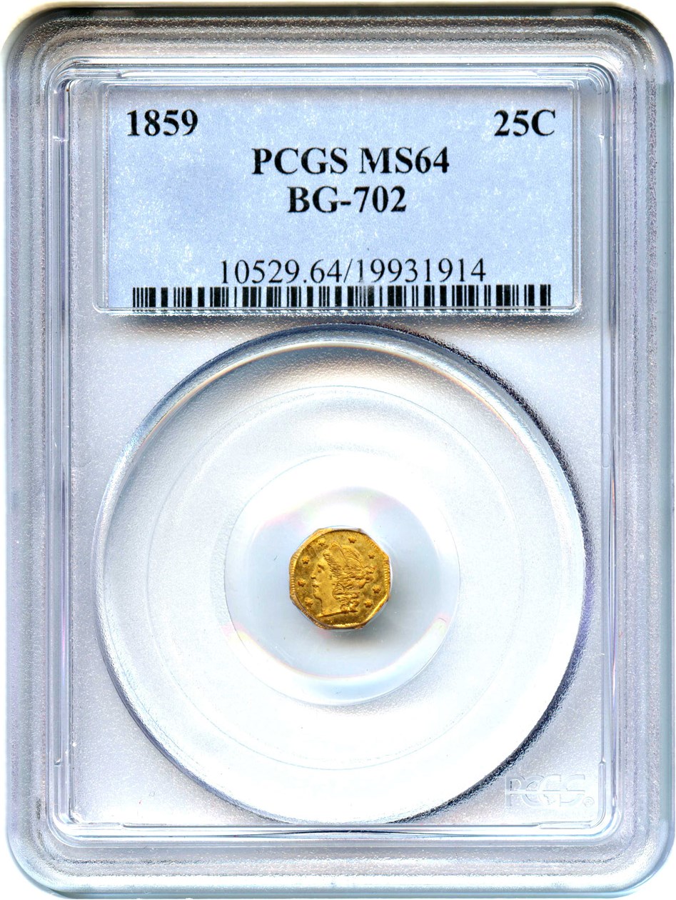 image for: 1859 Cal. Gold 25c PCGS MS64 (BG-702)