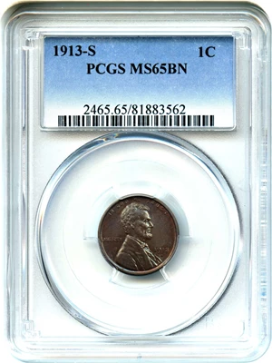 image for: 1913-S 1c PCGS MS65 BN
