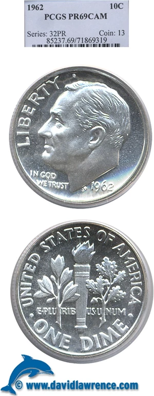 image for: 1962 10c PCGS Proof 69 Cameo