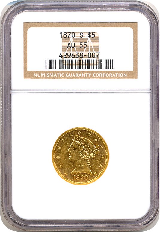 image for: 1870-S $5  NGC AU55 