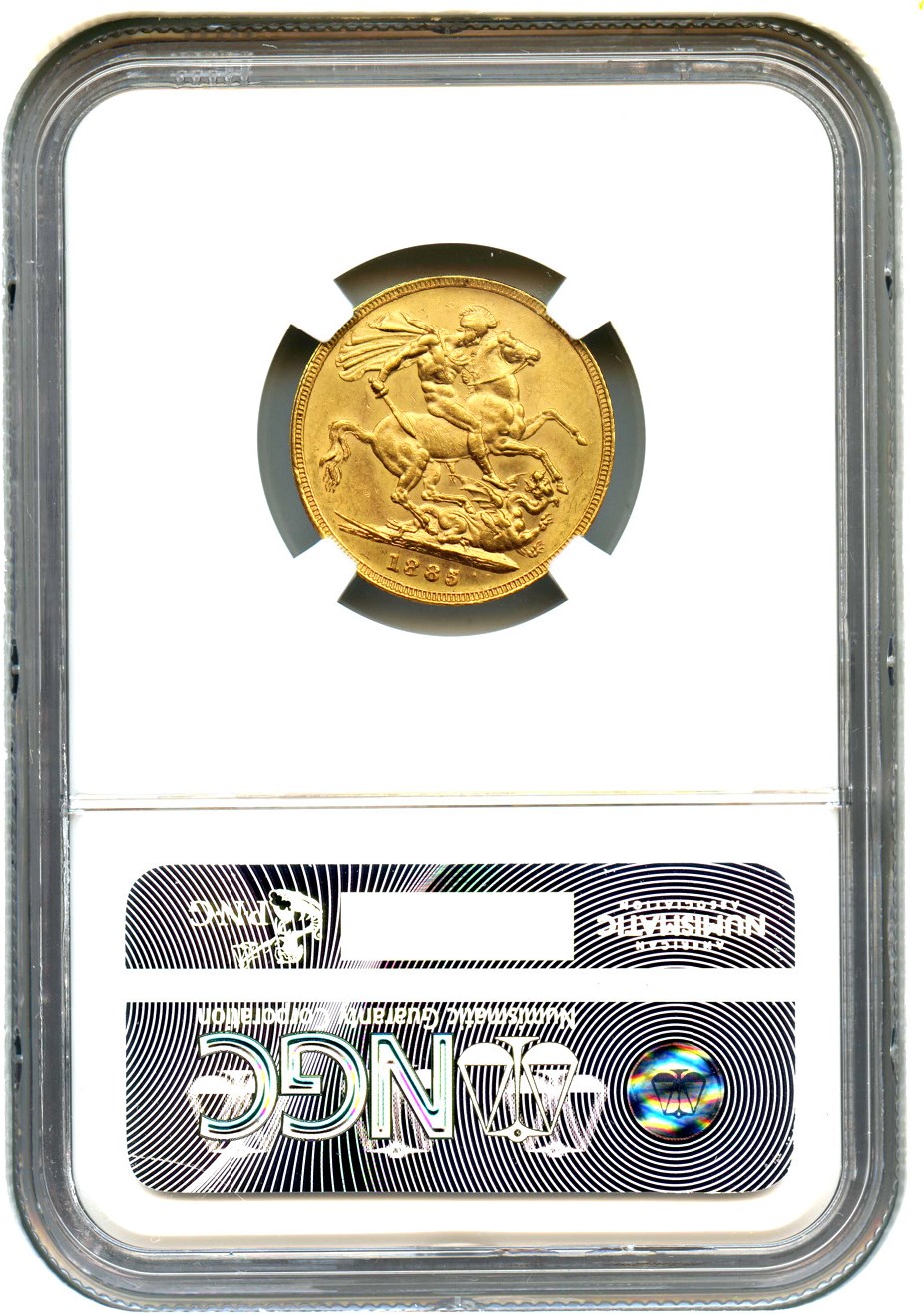 image for: Australia: 1885-M St. George Gold Sovereign NGC AU58 (KM-7)