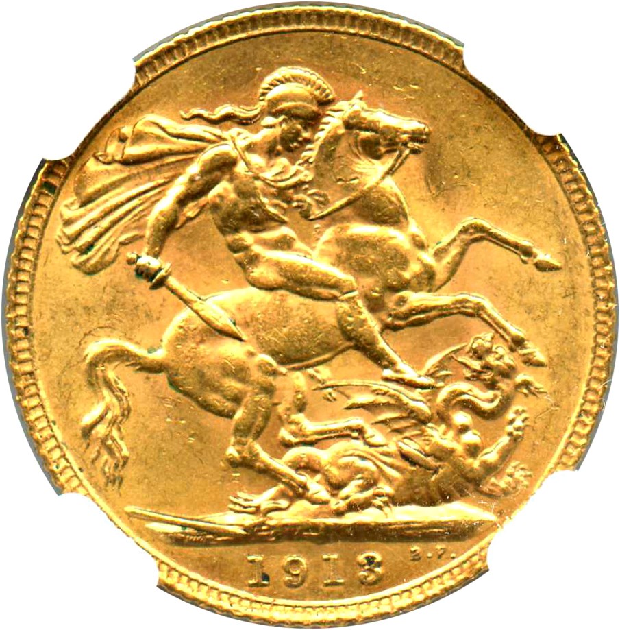 image for: Great Britain: 1913 Gold Sovereign NGC MS63 (KM-820)