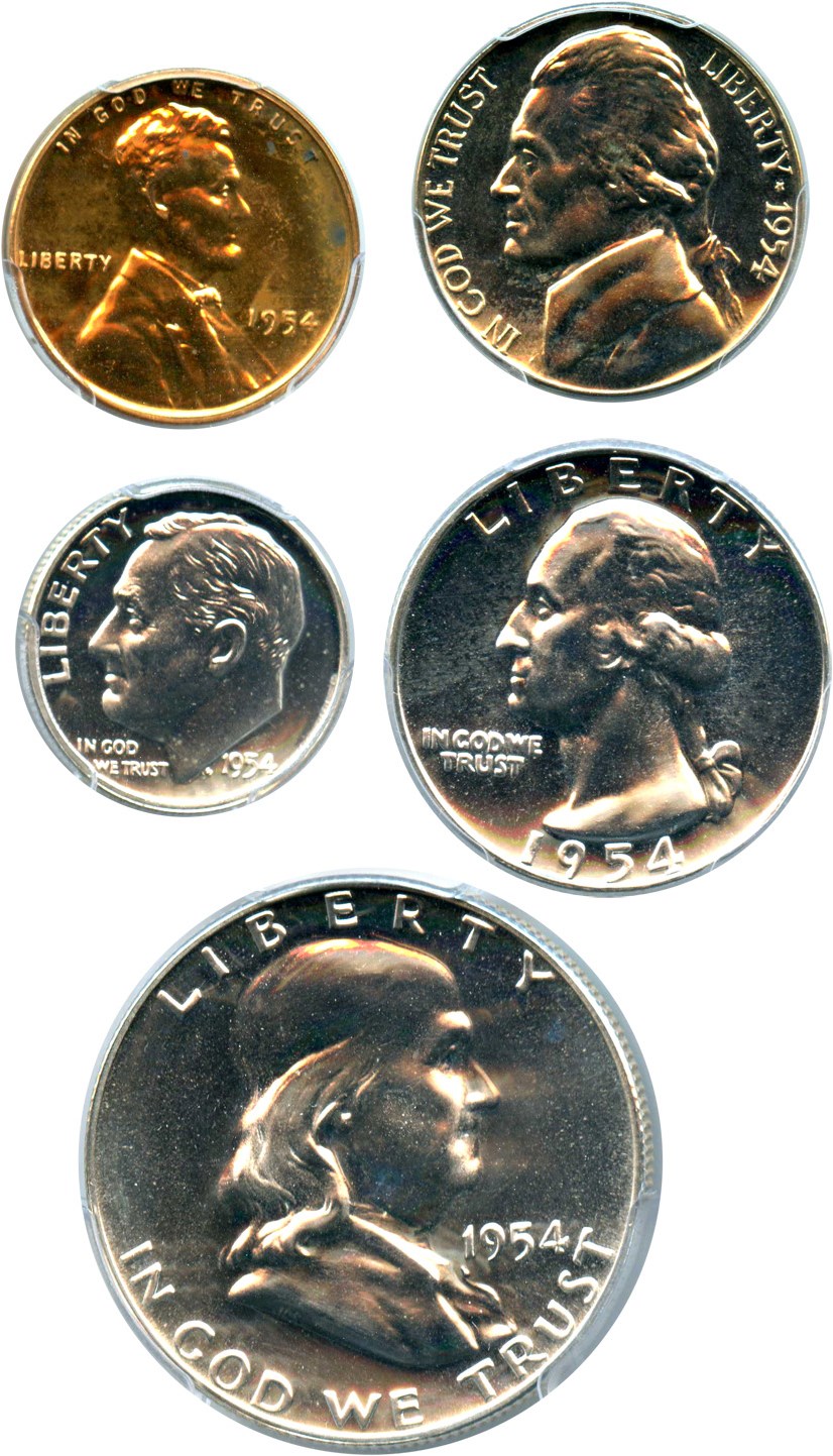 image for: 1954 1c-50c Proof Set PCGS Proof 64-67 (5 Coins)