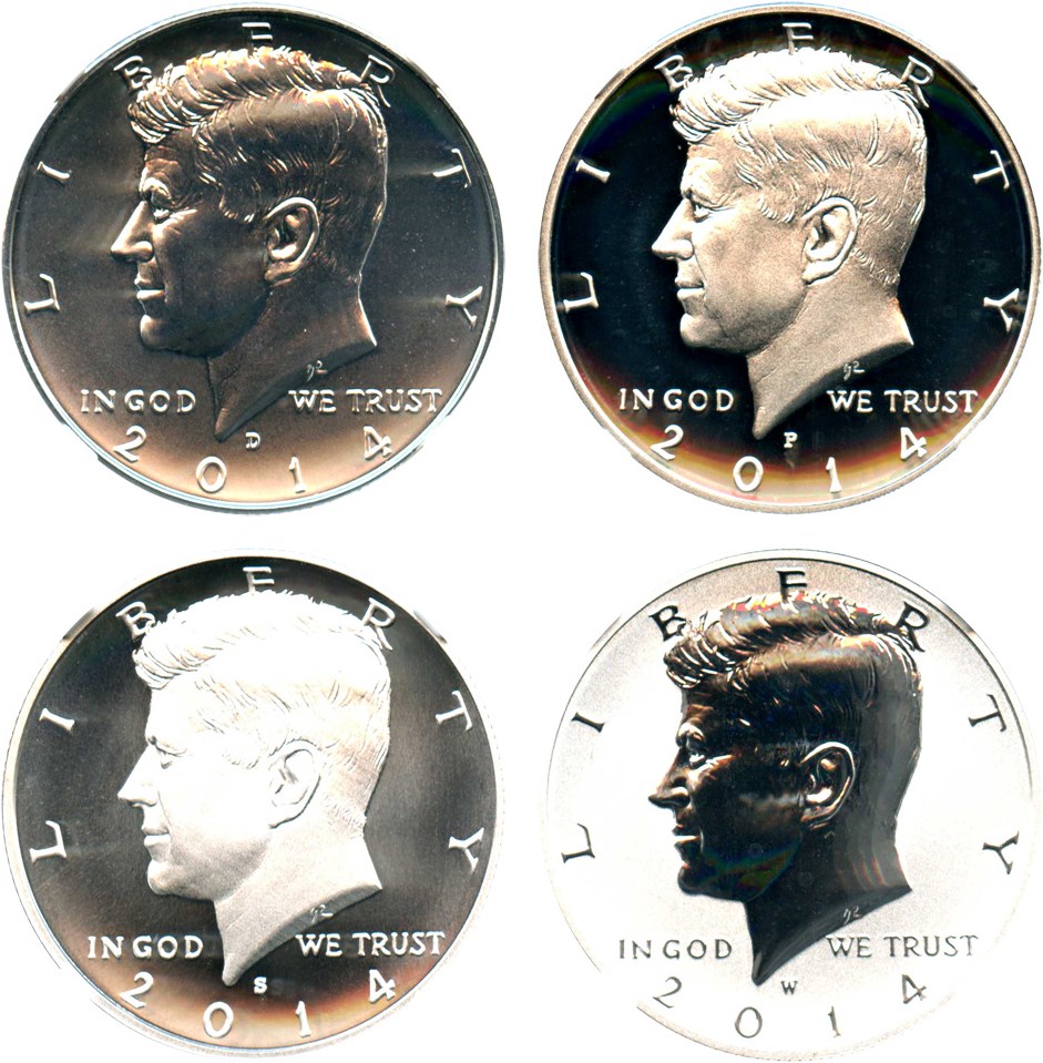 image for: 2014 Kennedy 50th Anniversary Set 50c NGC SP/PF70 High Relief (Early Releases, 4 Coins)